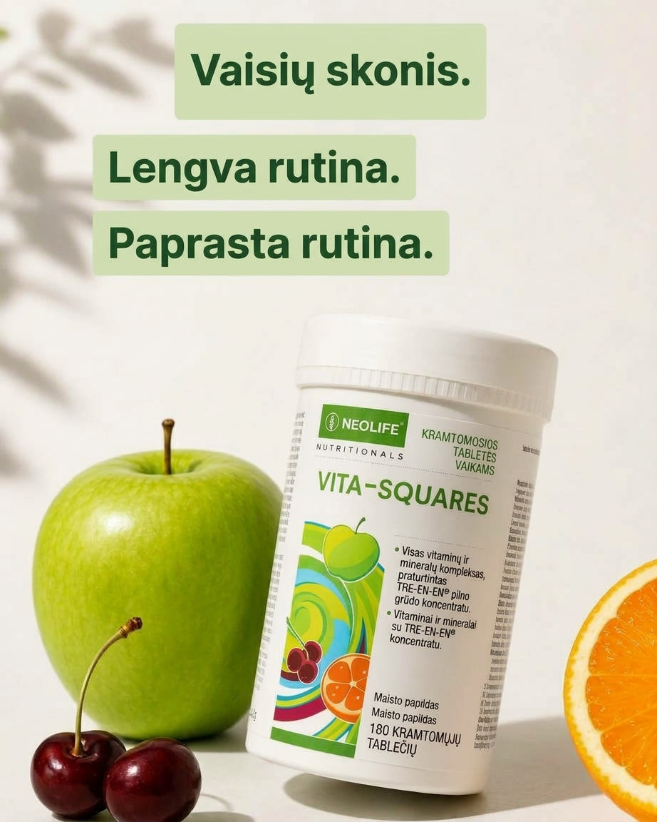 „Vita-Squares“, polivitaminai vaikams, kramtomosios tabletės