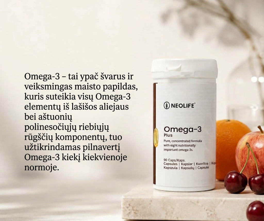 OMEGA-3 PLUS-kokybiška,  8 polinesočiąsias riebalų rūgštis, išvalytą nuo 200 toksinų, be pridėtinių A ar E, D vitaminų